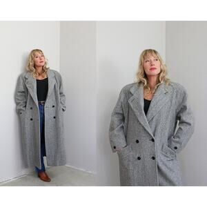 1980's NWT Vintage Charles Klein Herringbone Wool Overcoat Coat ~ Women's LG XL
